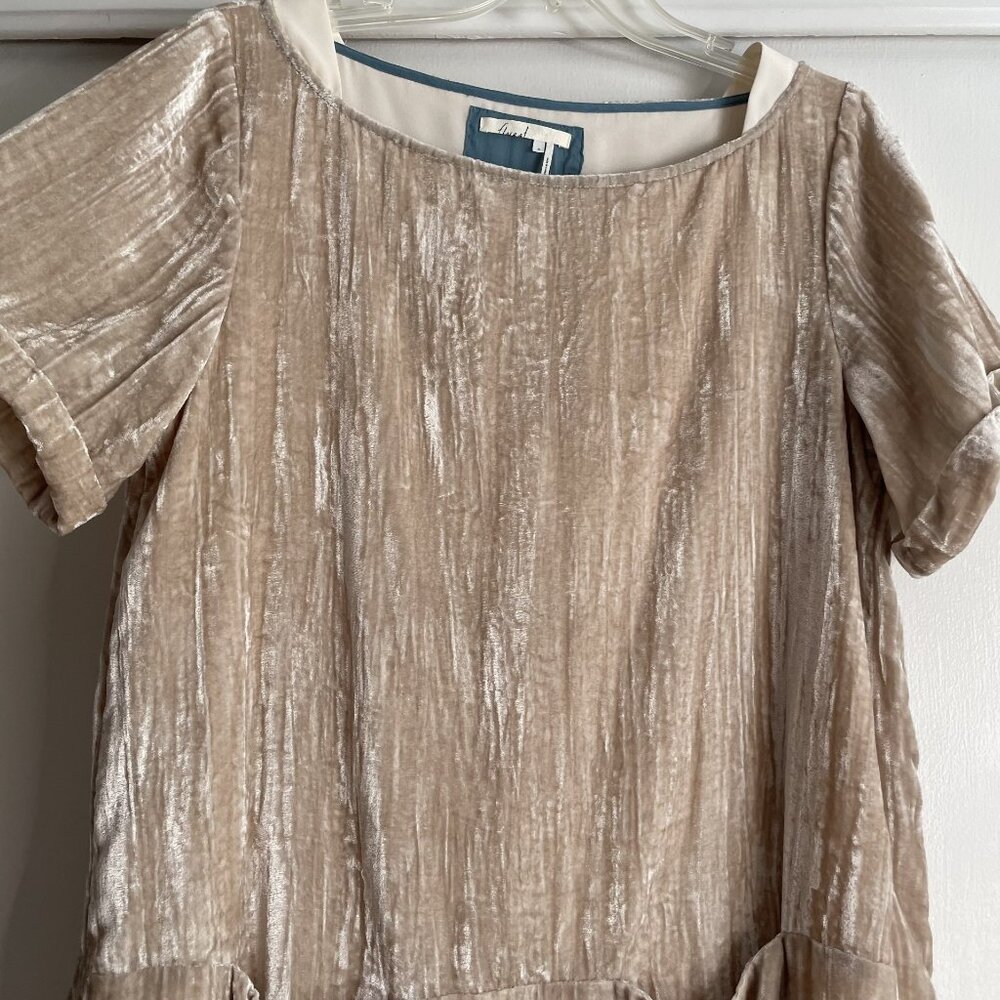 Anthropologie Floreat Champayne Crinkle Velvet Shift Tunic Dress Size M Pockets - Picture 4 of 14
